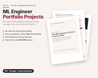 Pakiet projektów portfolio uczenia maszynowego w formacie PDF, 6 kompleksowych projektów uczenia maszynowego z rozwiązaniami, przewodnik po portfolio nauki o danych, kariera inżyniera uczenia maszynowego