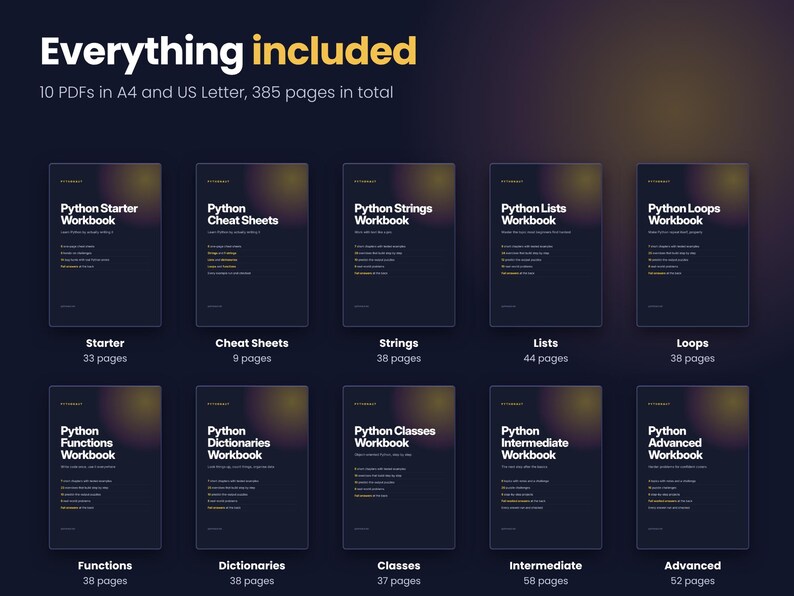 Pacote de Cadernos de Exercícios de Python, 10 Cadernos de Exercícios de Programação Imprimíveis com Respostas, Do Iniciante ao Avançado, Aprenda Python em PDF, Ciência da Computação para Educação Domiciliar imagem 2