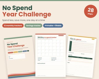 No Spend Challenge Year Tracker UK, Printable and Fillable Savings Tracker, No Buy Year, Money Saving Challenge, Frugal Living Planner