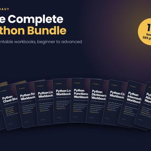 Python Werkboekenbundel, 10 printbare programmeerwerkboeken met antwoorden, van beginner tot gev Gevorderd, Leer Python PDF, Informatica voor thuisonderwijs