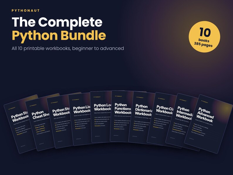 Pacote de Cadernos de Exercícios de Python, 10 Cadernos de Exercícios de Programação Imprimíveis com Respostas, Do Iniciante ao Avançado, Aprenda Python em PDF, Ciência da Computação para Educação Domiciliar imagem 1