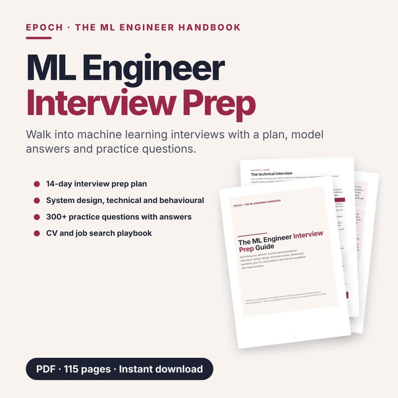 Förberedelseguide för intervju för maskininlärningsingenjör i PDF-format, 300+ intervjufrågor med svar i maskininlärningsprogrammet, systemdesign, jobbförberedelser för datavetenskap bild 1