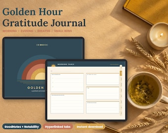 Golden Hour Gratitude Journal, Mindfulness Pages, Sunset Design (Digital Download)