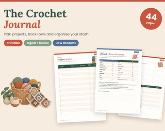 Crochet Journal Printable and Digital Fillable PDF, UK and US Terms, Project Planner, Yarn Stash, Row Counter, Temperature Blanket Tracker