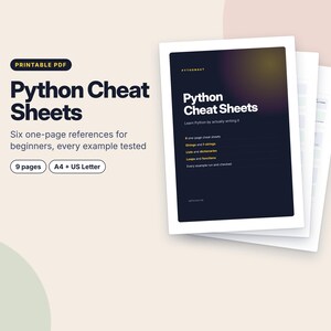 Python Cheat Sheets for Beginners, Printable Coding Reference, Learn Python PDF, Programming Study Guide, Homeschool Computer Science