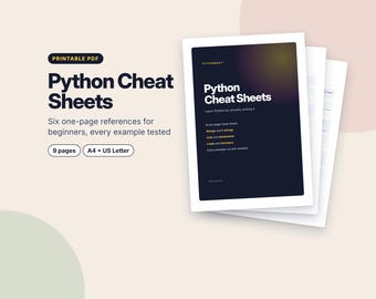 Python Cheat Sheets for Beginners, Printable Coding Reference, Learn Python PDF, Programming Study Guide, Homeschool Computer Science