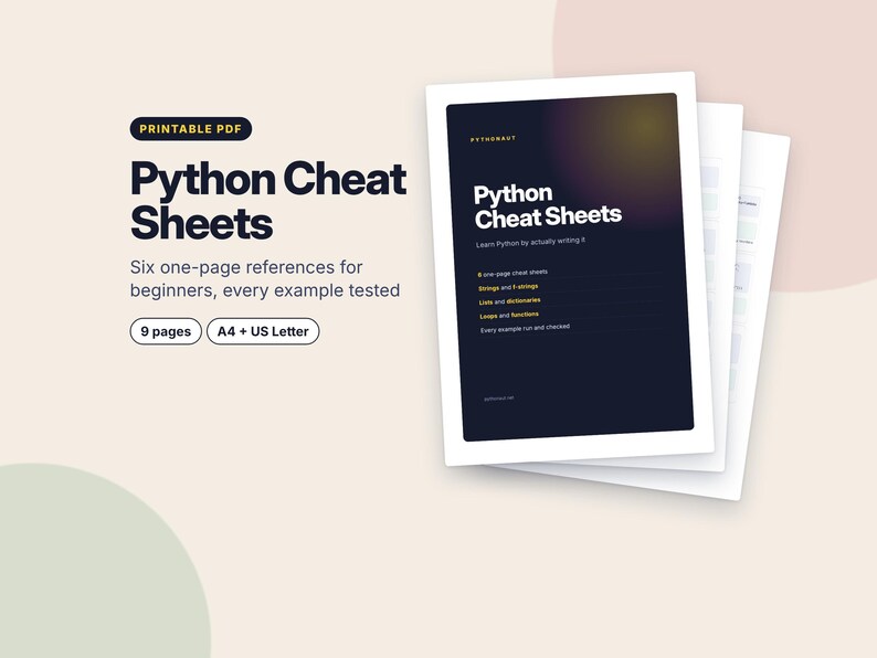 Python Cheat Sheets for Beginners, Printable Coding Reference, Learn Python PDF, Programming Study Guide, Homeschool Computer Science image 1