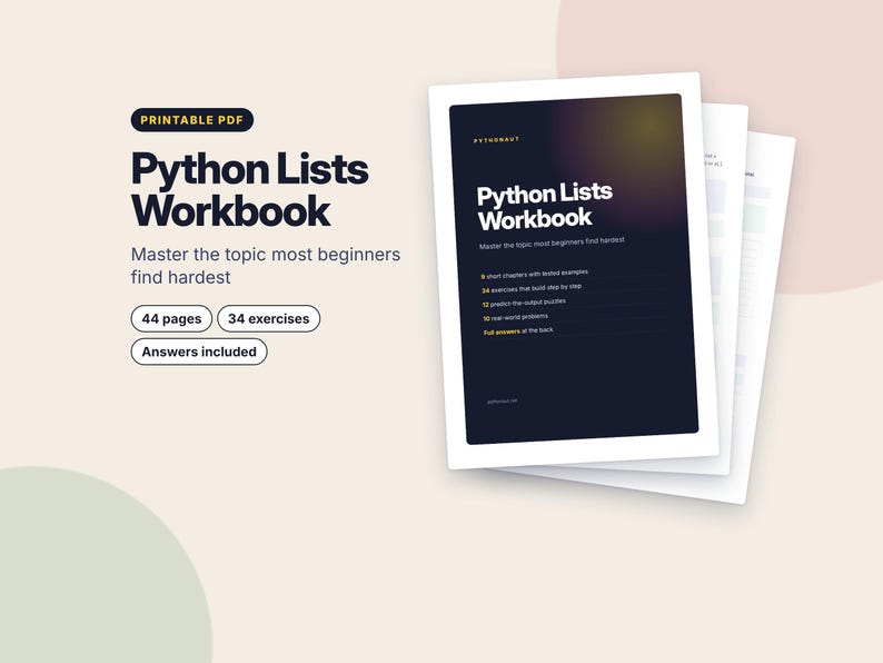 Python Lists Workbook, Printable Coding Worksheets, Python Exercises with Answers, Learn to Code PDF, Homeschool Computer Science image 1