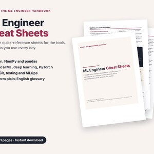 Arkusze ściągawek dla inżynierów uczenia maszynowego w formacie PDF, Python NumPy pandas PyTorch SQL MLOps Reference, słownik ML, przewodnik do nauki o danych