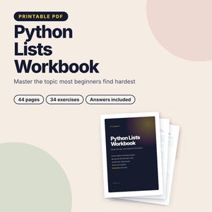 Python Lists Workbook, Printable Coding Worksheets, Python Exercises with Answers, Learn to Code PDF, Homeschool Computer Science