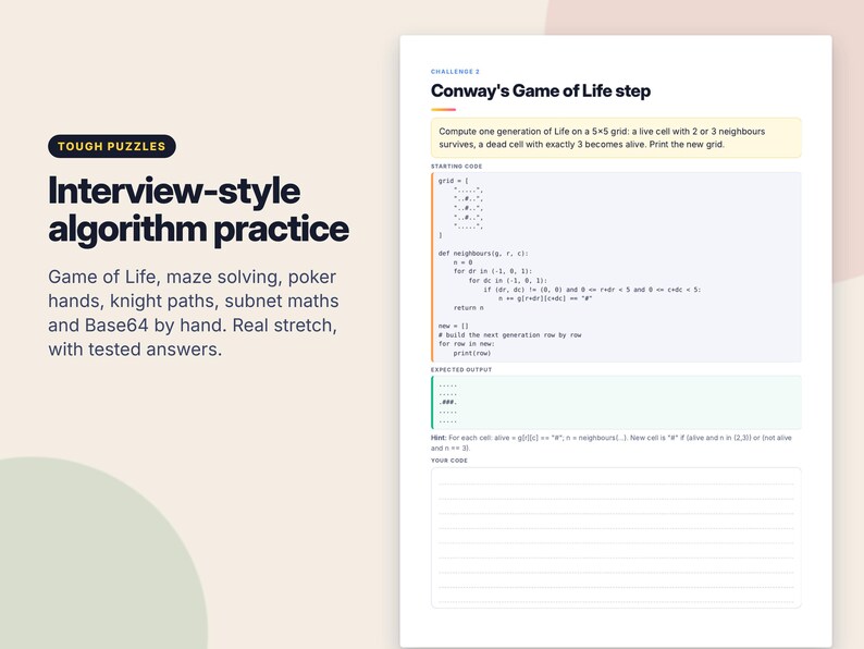 Libro de ejercicios avanzado de Python, rompecabezas de algoritmos y proyectos de codificación en PDF, práctica para entrevistas de trabajo en Python, ejercicios de programación con respuestas. imagen 3