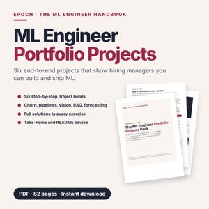 Machine Learning Portfolio Projects Pack PDF, 6 End to End ML Projects with Solutions, Data Science Portfolio Guide, ML Engineer Career