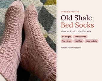 Wzór na skarpetki Old Shale Bed w formacie PDF, wzór na skarpetki koronkowe, skarpetki DK z górną częścią w dół, klapka na piętę, łatwy wzór na skarpetki koronkowe