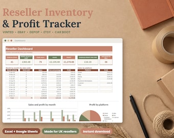 Reseller Inventory Spreadsheet, Vinted eBay Depop Profit Tracker, Google Sheets and Excel Reselling Template, Stock and Sales Tracker UK