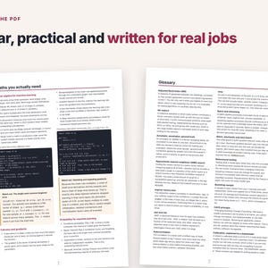 Pode incluir: Duas p&aacute;ginas de um documento t&eacute;cnico intitulado Inside the PDF, Clear, practical and written for real jobs. A p&aacute;gina esquerda cobre matem&aacute;tica necess&aacute;ria, incluindo trechos de c&oacute;digo. A direita apresenta um gloss&aacute;rio.