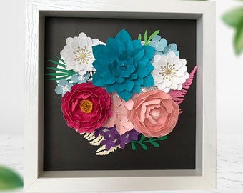 Mothers Day Paper Flower Shadow Box - 3D Paper Flower Shadow Box - Mothers Day Shadow Box- Mother Floral Shadow Box- Heart Flower Shadow Box