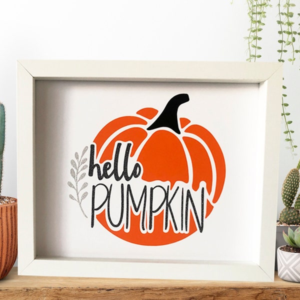 Fall Pumpkin Shadow Box - Autumn Fall Harvest Halloween Thanksgiving - Hello Pumpkin Shadow Box