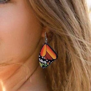 Orange Monarch Butterfly Wing Earrings - Blue Butterfly Earrings - Enchanted Fairy Wing Earrings - FREE SHIPPING