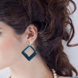 Acetate Acrylic Earrings - Blue Square Acrylic Earrings - Blue Acrylic Dangle Geometric Earrings