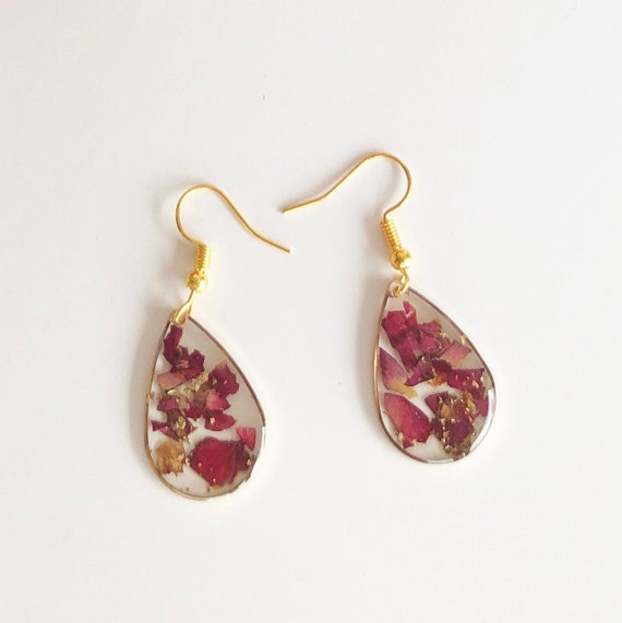 Pressed Flower Teardrop Earrings - Real Dried Flowers In Resin Dangle Earrings For Women