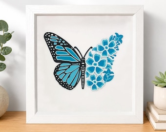 Personalized Butterfly Flower Shadow Box – Ombre Layered Paper Wall Art