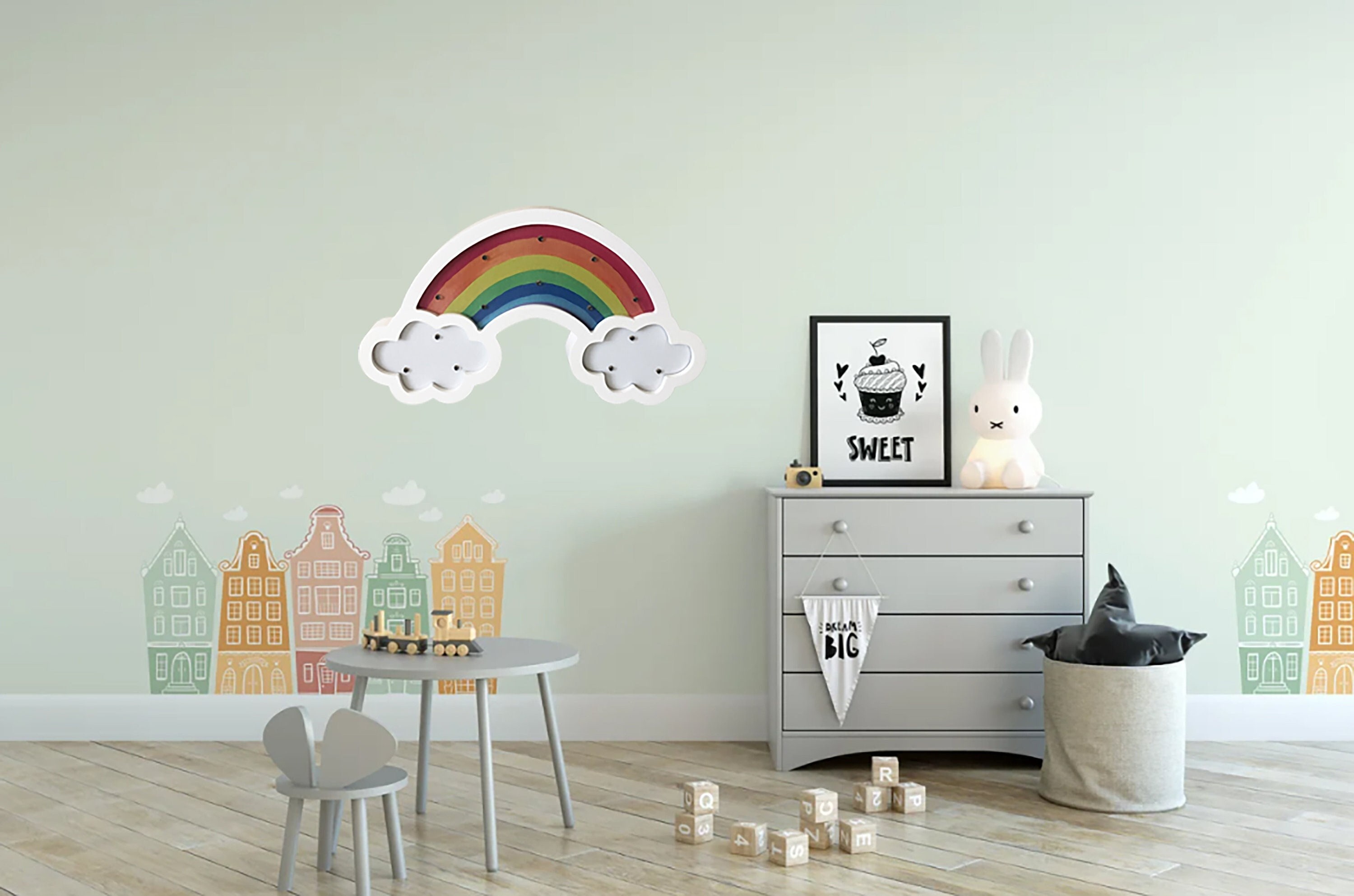 veilleuse arc-en-ciel pour bébé, lampes led chambre de veilleuse en bois, cadeau d'anniversaire décoration d'enfant