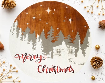 Frohe Weihnachten Türschild, Weihnachten Haustür Dekor, Weihnachts Tür aufhänger, Türschild vorn, Rundes Holzschild, Holz Türschild