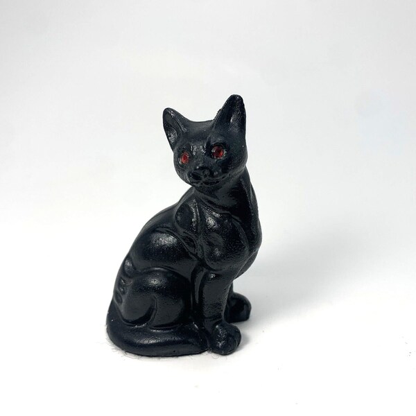 1980 VCP 3" Black Cat Kitten Red Eyes Handcrafted From Coal Sculpture Figurine