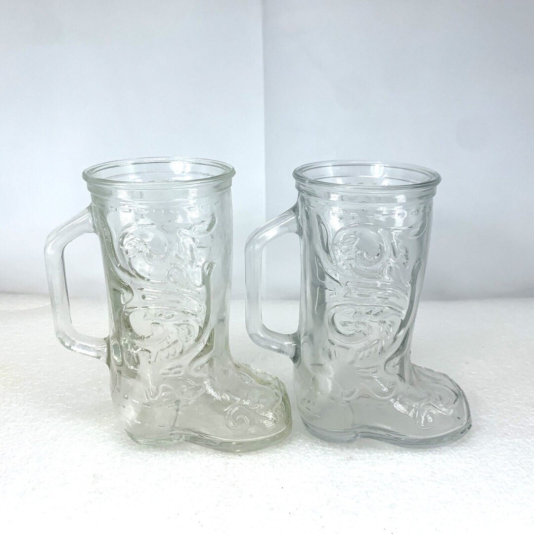 Anchor Hocking Clear Glass Cowboy Boot Mug Cup Western 6 Set - Etsy