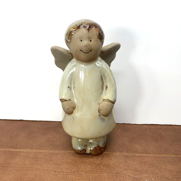 Vintage Christmas Pottery Ceramic Boy Angel 5.5" Sculpture Figurine Art Decor
