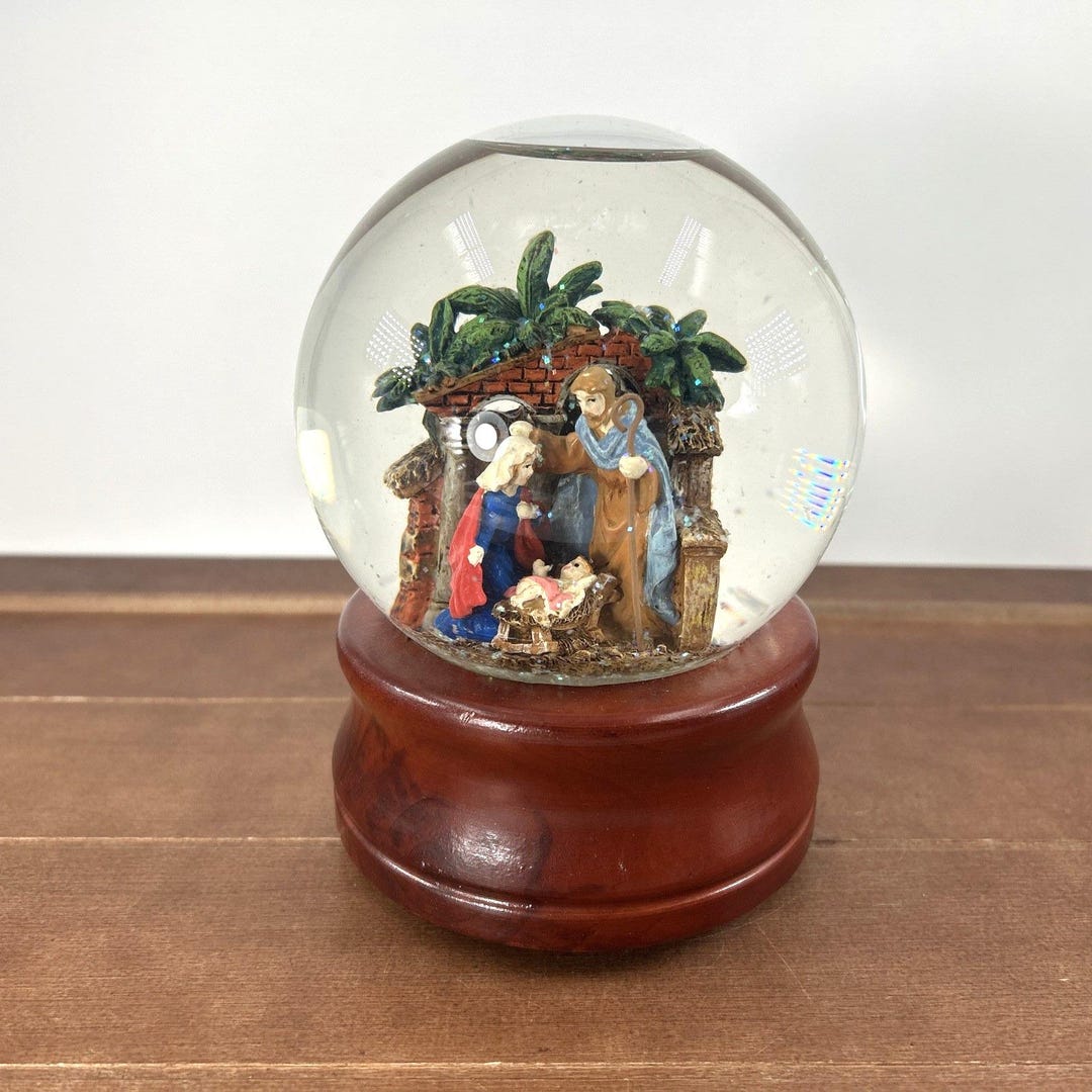 Vintage Musical Nativity Snow Globe Music Box Jesus Mary Joseph, Silent ...