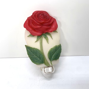 Red Rose Flower Night Light Hand-Painted, Vintage