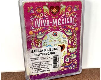 Baraja Blue Line, Pink Playing Cards Deck Landin, Viva Mexico White Skull