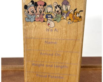 Rubber Stampede 439-F, Disney Babies Baby Announcement Wood Rubber Stamp