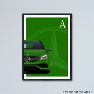 Illustrazione Mercedes Classe A AMG-line Facelift W176 stampata su carta bianca opaca - tutti i colori esterni reali con personalizzazione | Benz A45