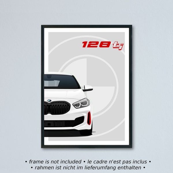 BMW 128ti F40 illustration printed on matte white paper - all exterior colors with personalization | 1 series 1er M135i poster print