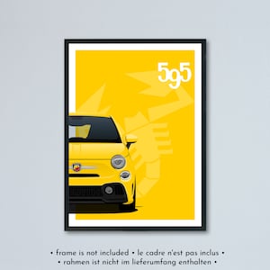 Illustrazione Abarth 595 e 695 (tutte le versioni) stampata su carta bianca opaca - tutti i colori esterni con personalizzazione | Fiat500
