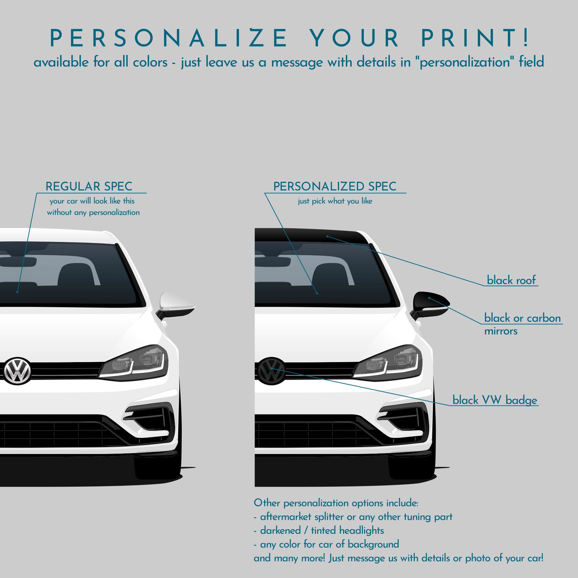 Volkswagen Golf 7 R Hatchback & Variant Illustration Printed on Matte White  Paper All Exterior Colors and Personalization VII 