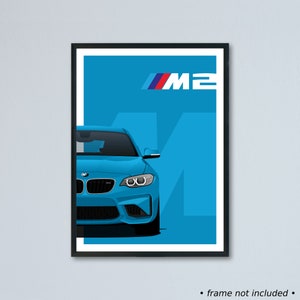 Illustrazione BMW M2 Coupé F87 + LCI stampata su carta bianca opaca - tutti i colori esterni con personalizzazione | stampa di manifesti