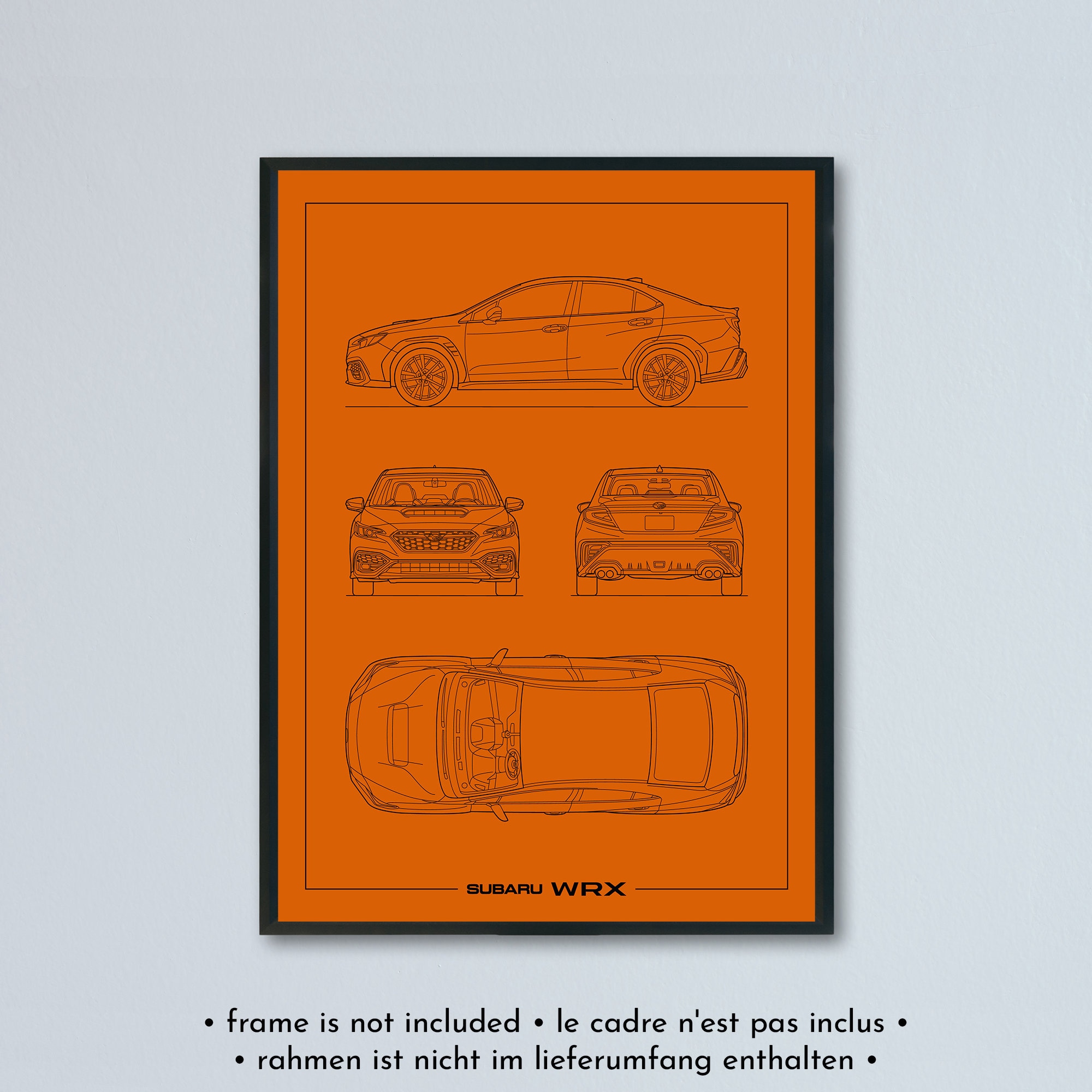 Subaru WRX 2022 Technical Illustration Printed on Matte White