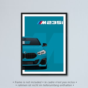 Illustrazione della BMW M235i Gran Coupé F44 stampata su carta bianca opaca - tutti i colori esterni con personalizzazione | Stampa poster 2 serie 2er