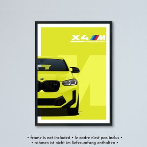 Illustrazione della BMW X4 M LCI F98 + Competition stampata su carta bianca opaca - tutti i colori esterni con personalizzazione | poster del lifting