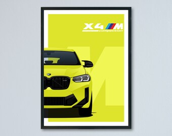BMW X4 M LCI F98 + Competition illustration printed on matte white paper - all exterior colors with personalization | poster facelift