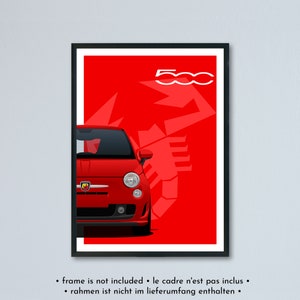 Illustrazione Abarth 500 - 595 - 695 (tutte le versioni) stampata su carta bianca opaca - tutti i colori esterni con personalizzazione | Fiat