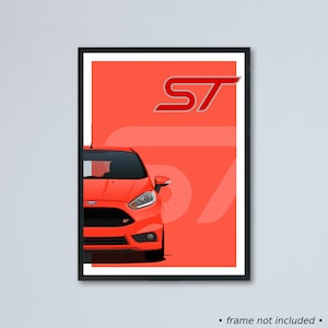 Illustrazione artistica della Ford Fiesta ST e ST200 mk7 stampata su carta bianca opaca - tutti i colori esterni reali con personalizzazione | VII 2012