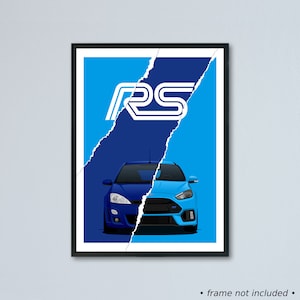 Illustrazione di auto d'arte Ford Focus RS mk1 / mk2 / mk3 stampata su carta bianca opaca - colore esterno reale