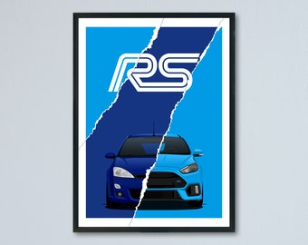 Ford Focus RS mk1 / mk2 / mk3 art car illustration printed on matte white paper - real exterior color