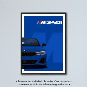 Illustrazione della BMW M340i e M340d G20 G21 Touring stampata su carta bianca opaca - tutti i colori esterni con personalizzazione | Poster 3 serie 3er