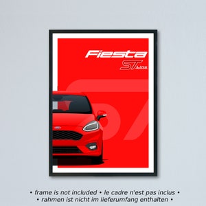 Illustrazione di auto d'arte Ford Fiesta ST-line mk8 stampata su carta bianca opaca - tutti i colori esterni reali con personalizzazione | EcoBoost VIII
