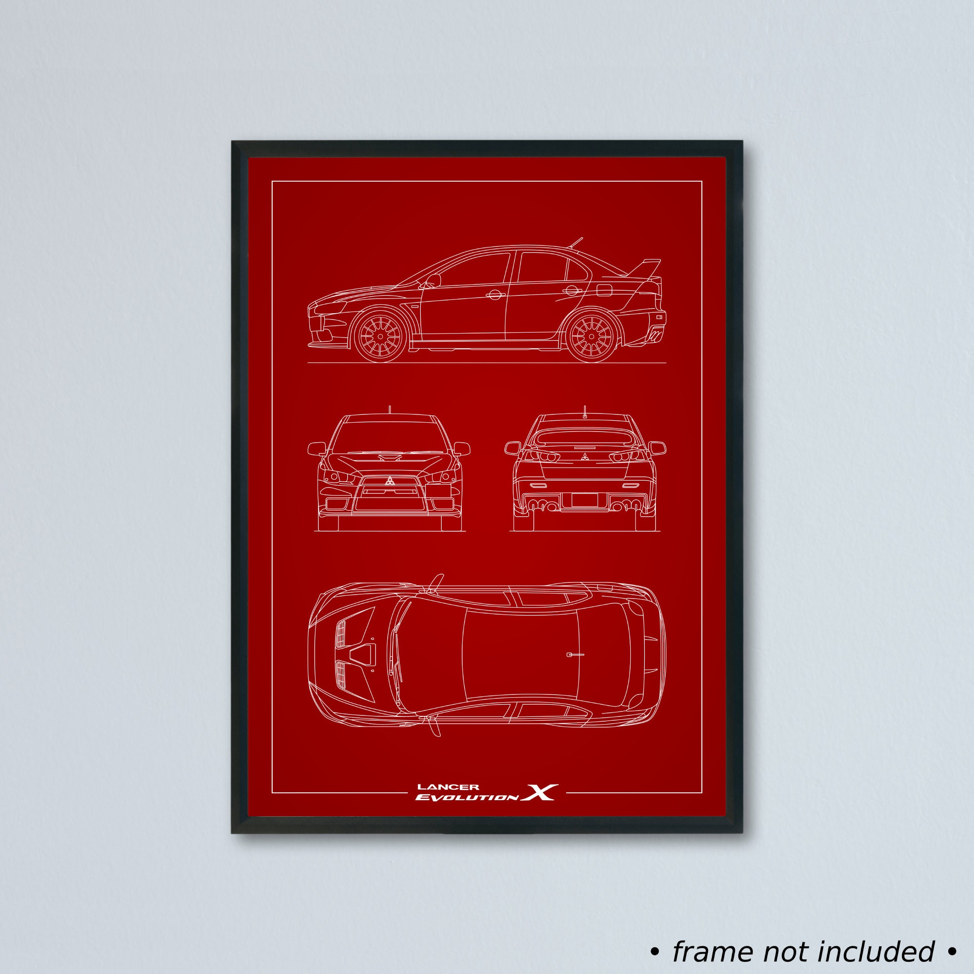 Mitsubishi Lancer Evolution X Technical Illustration Printed on